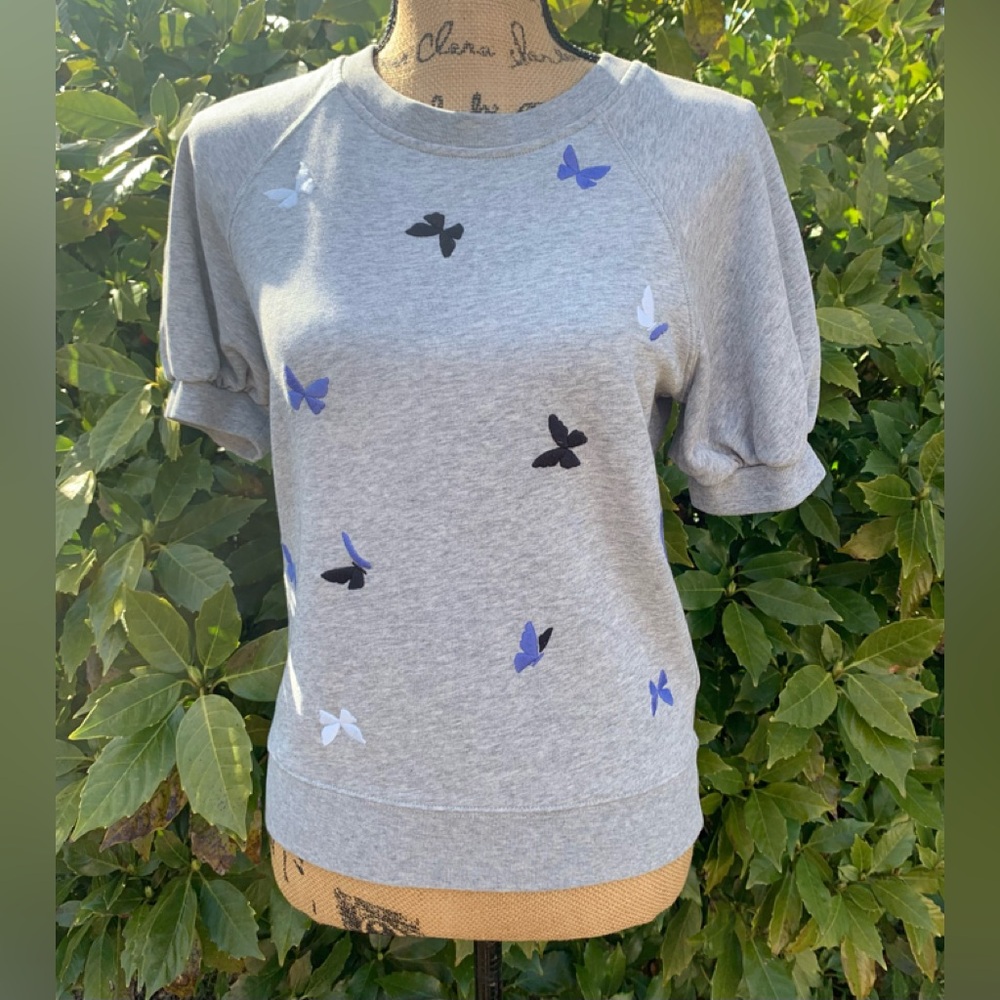 KATE SPADE ladies VVGUC 100% gray cotton embroided butterfly sweatshirt Size SM